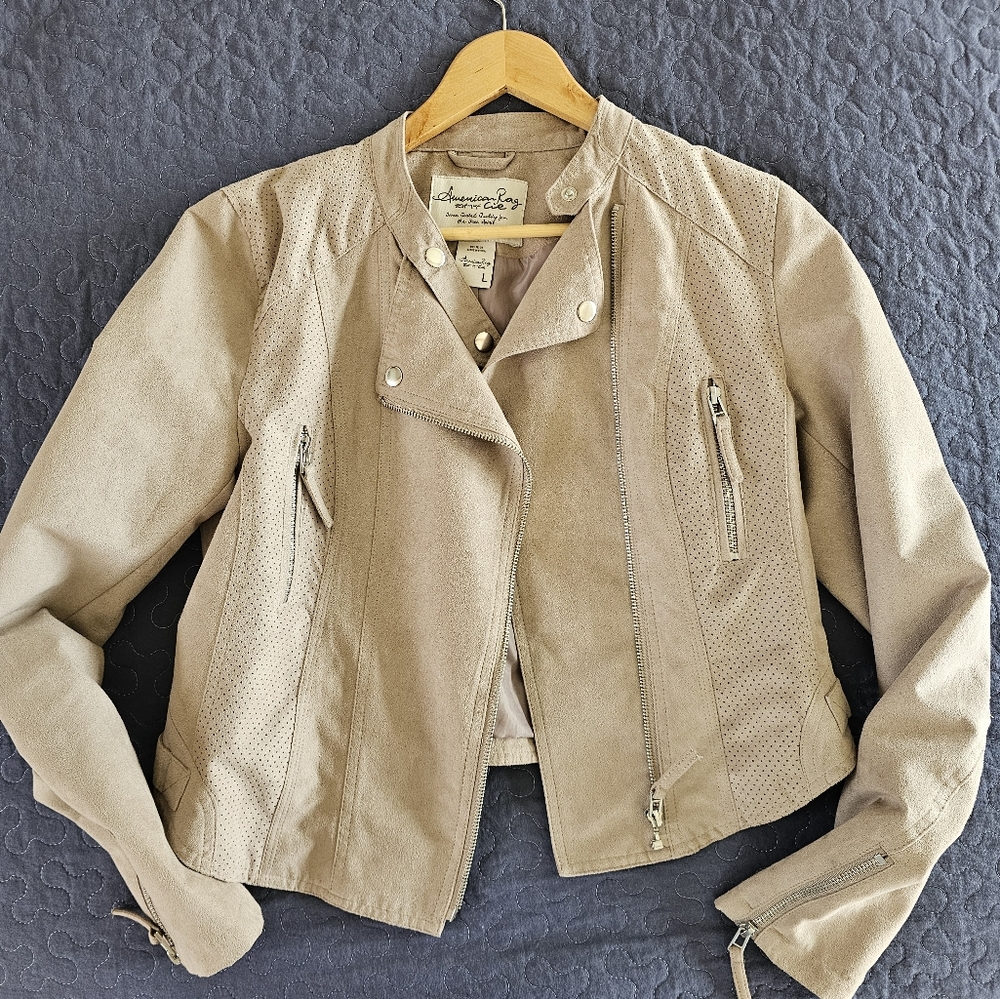Cute Faux Suede Moto Jacket size L